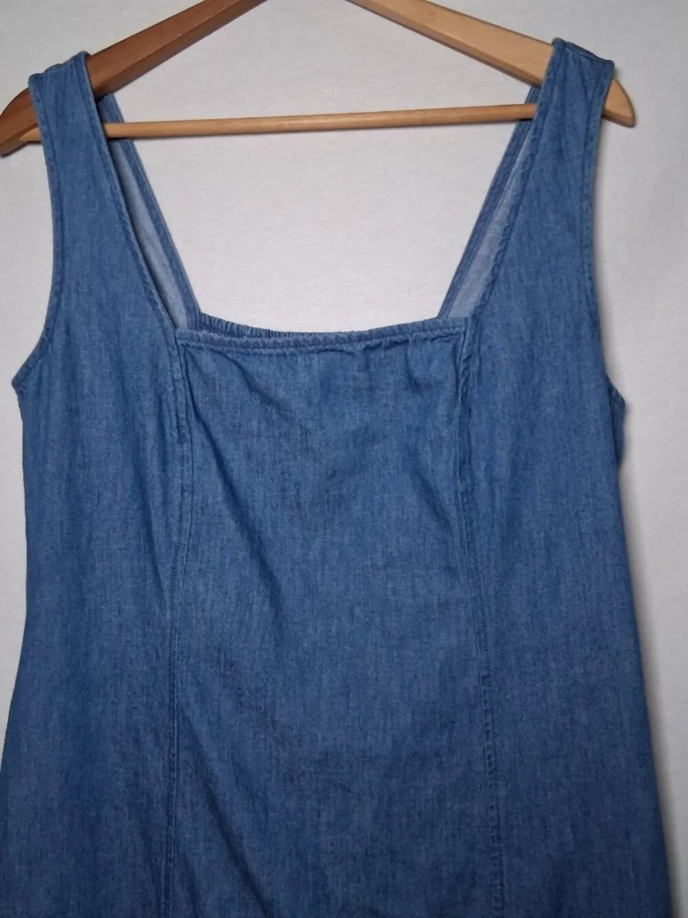 Old Navy Chambray Denim Dress Large Square Neck Sleeveless Country Cottage - Picture 8 of 10